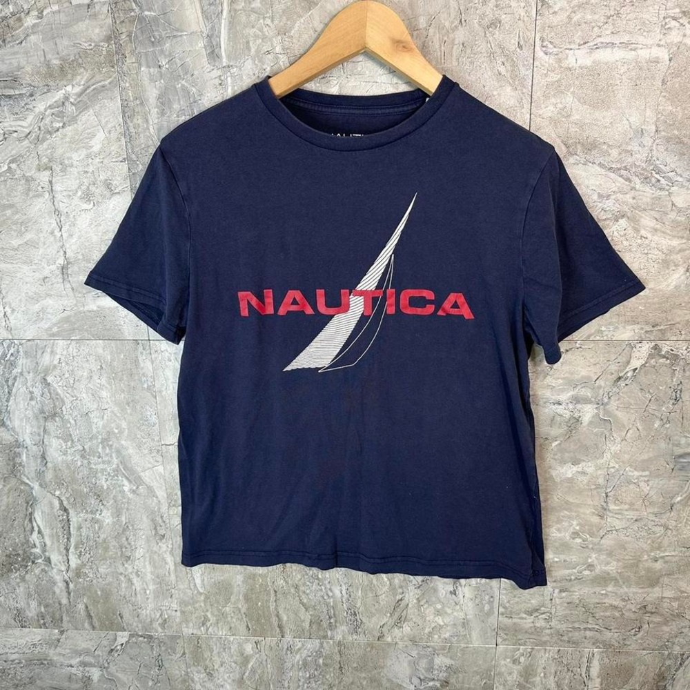 Navy Nautica short sleeve tee with white and‎ red logo streetwear Woman's Small